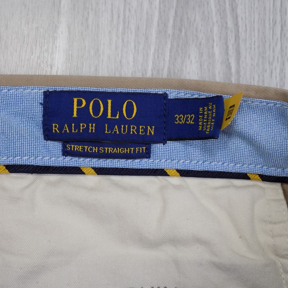Polo Ralph Lauren Stretch Straight Fit Chinos Mens 33x32 Tan Casual Preppy - Picture 2 of 10